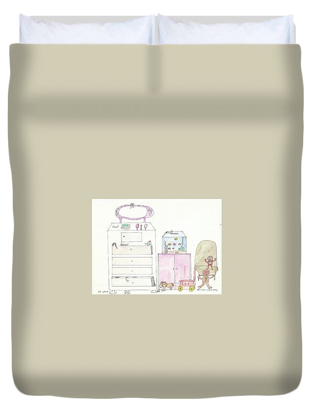 Pink Duvet Cover featuring the painting Pink Dolly Bedroom by Helen Holden-Gladsky
