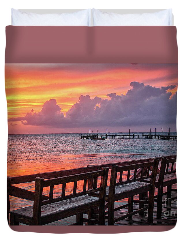 Sunset Duvet Cover featuring the photograph Pink Fire Sunset by Becqi Sherman