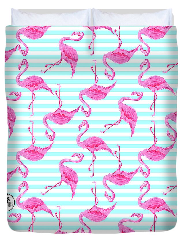Pink Flamingo Aqua Stripes Beachy Pattern From Sunnie Tees Duvet