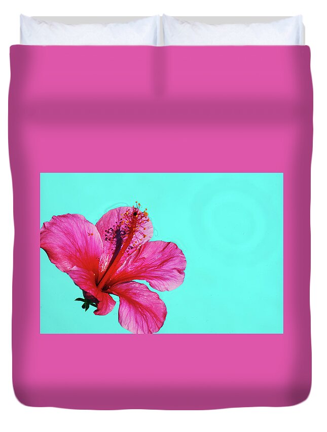 Flower Duvet Cover featuring the photograph Pink Flower in Water by William Kimble