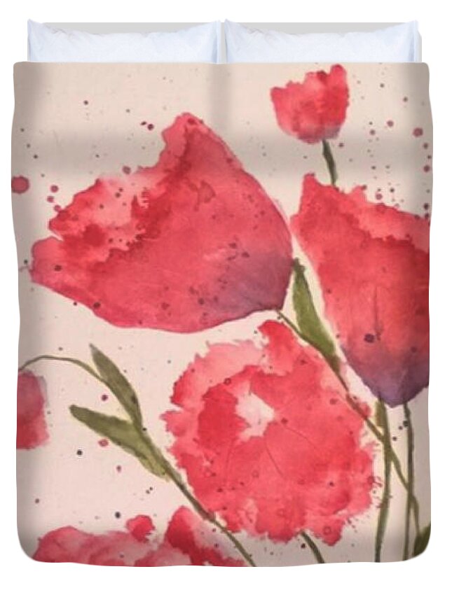 Watercolor Artwork Duvet Cover featuring the painting Pink For Her by Eunice Miller