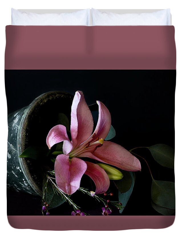 Arrangement Duvet Cover featuring the photograph Pink Lily by Cheryl Day