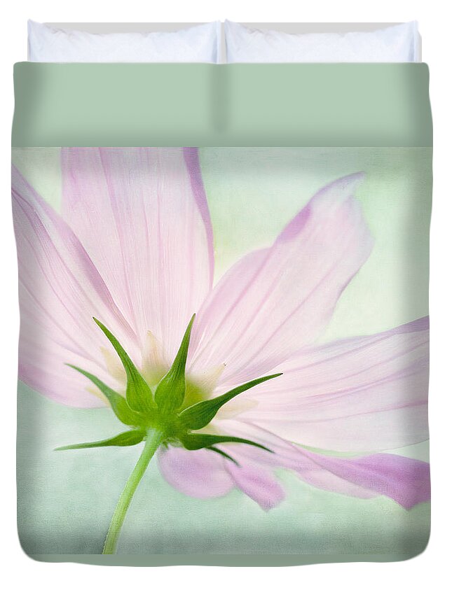 Pink Cosmos Flower Duvet Cover featuring the mixed media Pink Petals by Marina Kojukhova