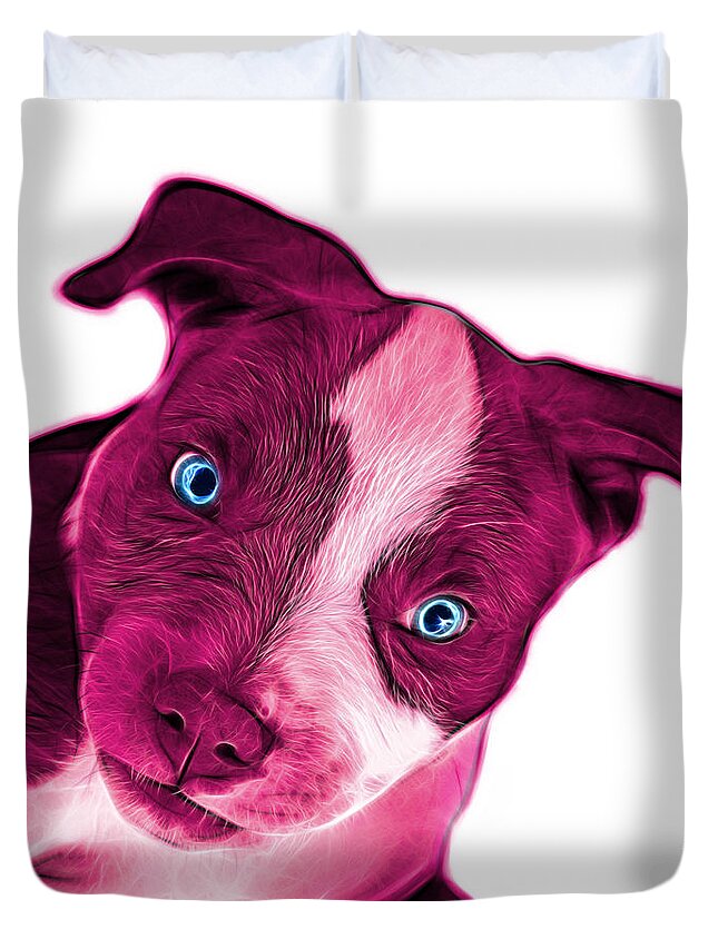 Pitbull Duvet Cover featuring the painting Pink Pitbull Dog Art 7435 - Wb by James Ahn
