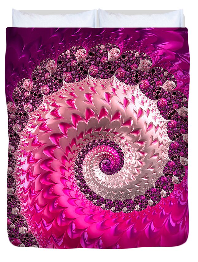 Spiral Duvet Cover featuring the digital art Pink purple and red luxe girly spiral by Matthias Hauser