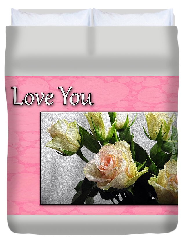 Heart Duvet Cover featuring the photograph Pink Rose for Valentine by Randi Grace Nilsberg