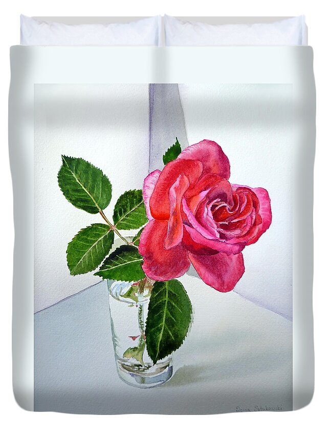 Rose Duvet Cover featuring the painting Pink Rose by Irina Sztukowski