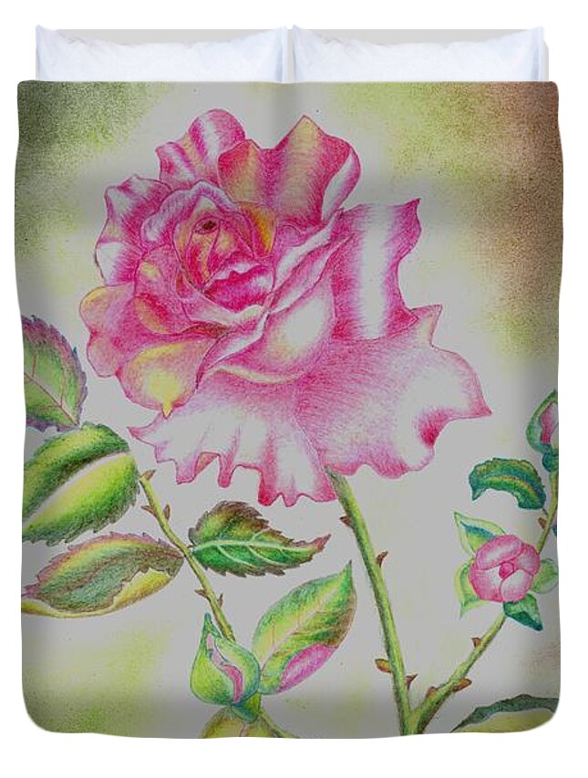 Pink Duvet Cover featuring the drawing Pink beauty by Tara Krishna
