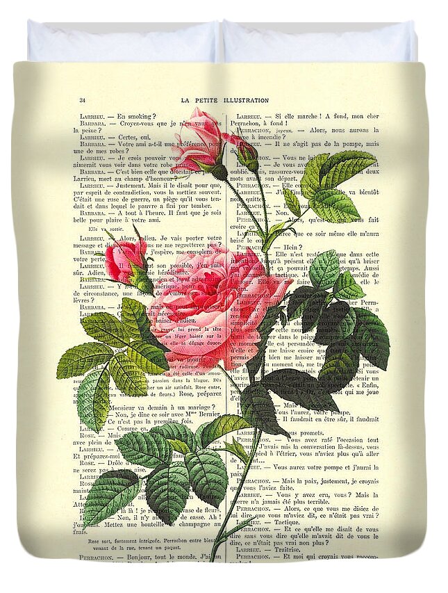 Flower Duvet Cover featuring the digital art Pink roses, valentines day gift by Madame Memento