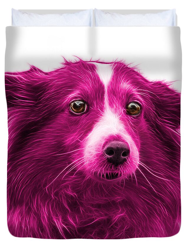 Sheltie Duvet Cover featuring the mixed media Pink Shetland Sheepdog Dog Art 9973 - WB by James Ahn