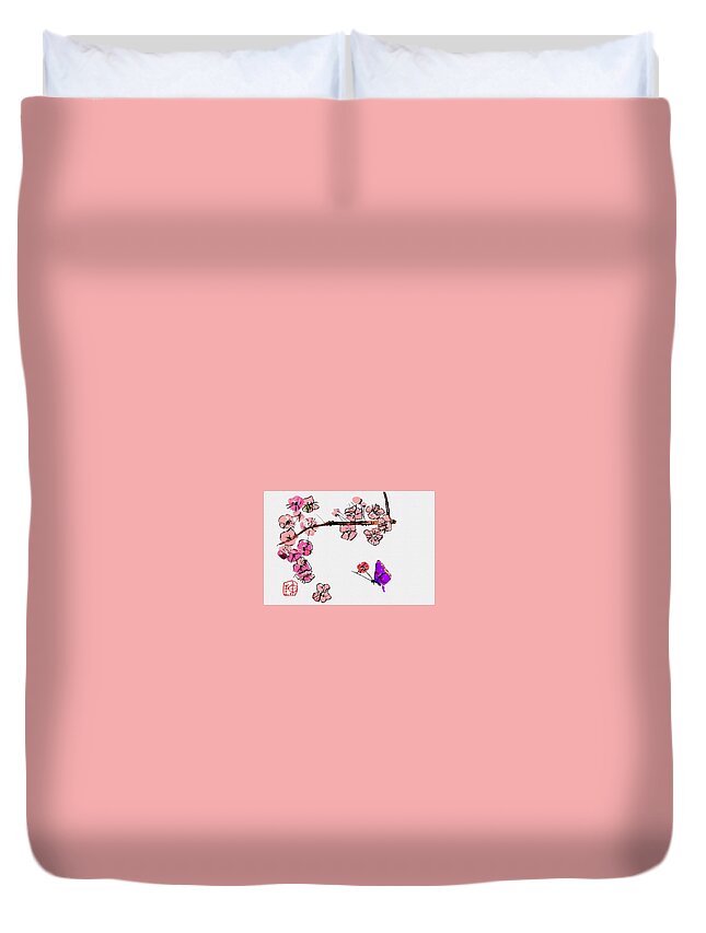Flowers. Plum. Duvet Cover featuring the digital art Pink Spring by Debbi Saccomanno Chan