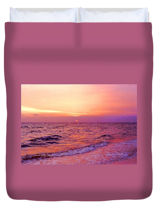 Ocean Duvet Cover featuring the digital art Pink Sunrise by Kristin Elmquist