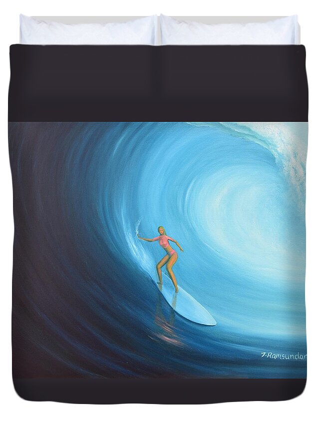 Surf Duvet Cover featuring the painting Pink Surf by Torrence Ramsundar