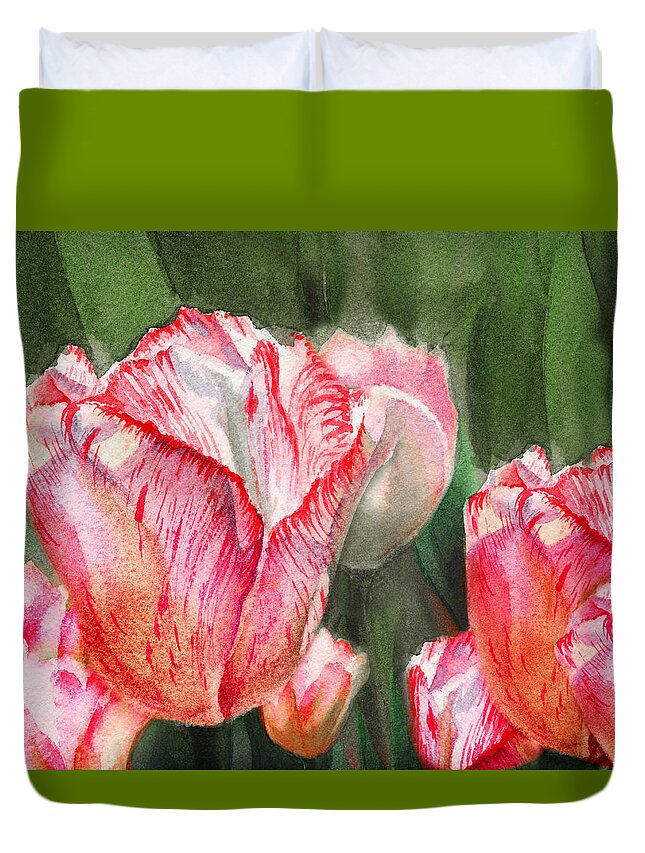 Tulip Duvet Cover featuring the painting Pink Tulips by Irina Sztukowski by Irina Sztukowski