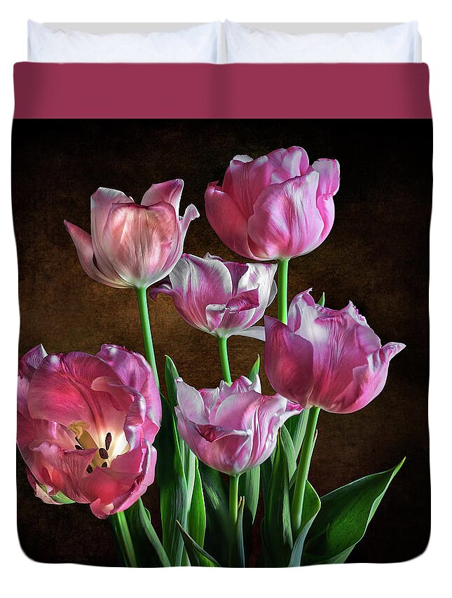 Pink Tulips Duvet Cover featuring the photograph Pink Tulips by Endre Balogh