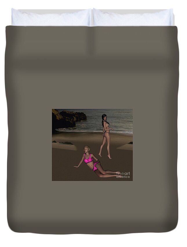 Pinups At Dusk Duvet Cover featuring the digital art Pinups at Dusk by Stanley Morganstein