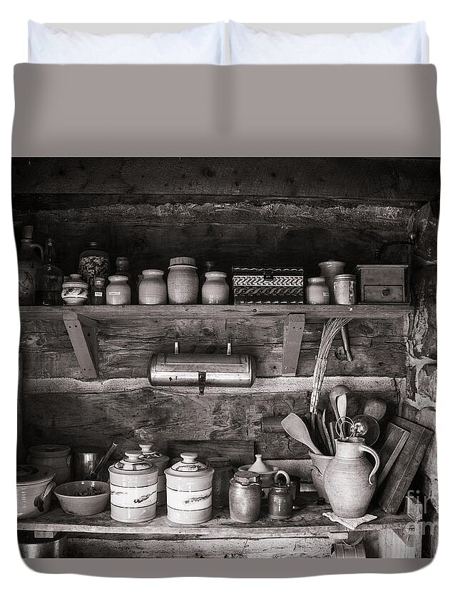Pioneers Duvet Cover featuring the photograph Pioneer Herbs, Spices and Crockery by Steven Parker