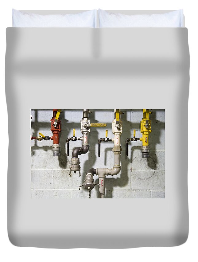 Pipes Duvet Cover featuring the photograph Pipes and valves by Alexey Stiop