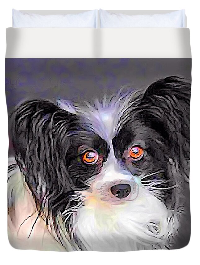 Papillon Duvet Cover featuring the digital art Pippin the Papillon by Kathy Kelly