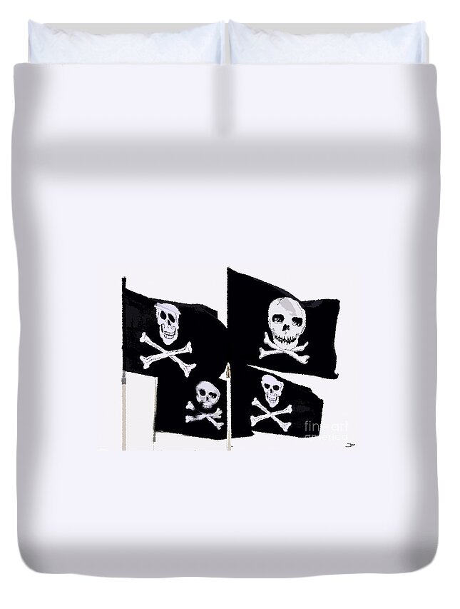 Pirate Flags Duvet Cover featuring the painting Pirate Flags by David Lee Thompson
