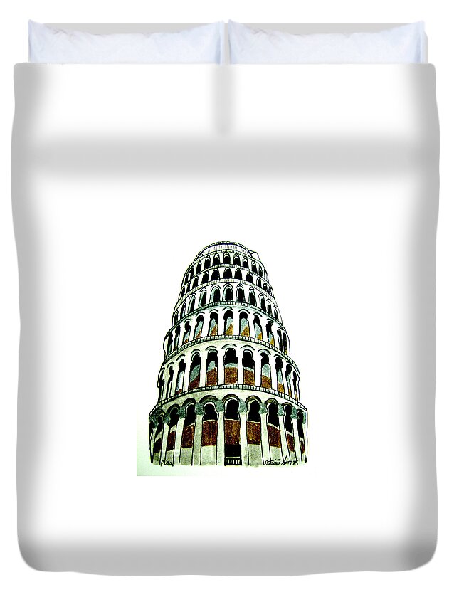 Europe Duvet Cover featuring the drawing Pisa Erected by Patricia Arroyo