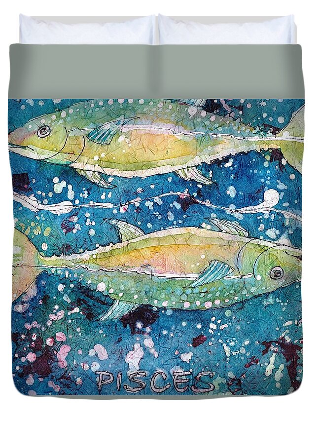 Zodiac Duvet Cover featuring the painting Pisces by Ruth Kamenev