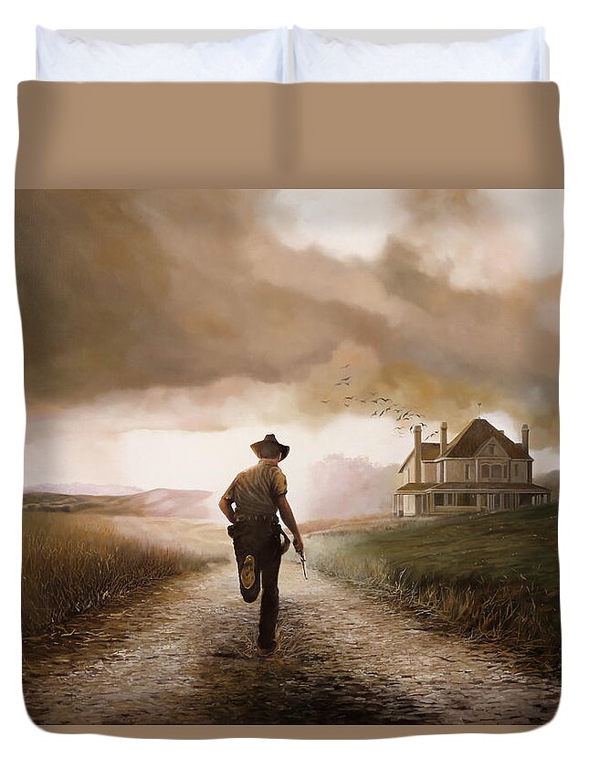 Cow Boy Duvet Cover featuring the painting Un Pistola by Guido Borelli