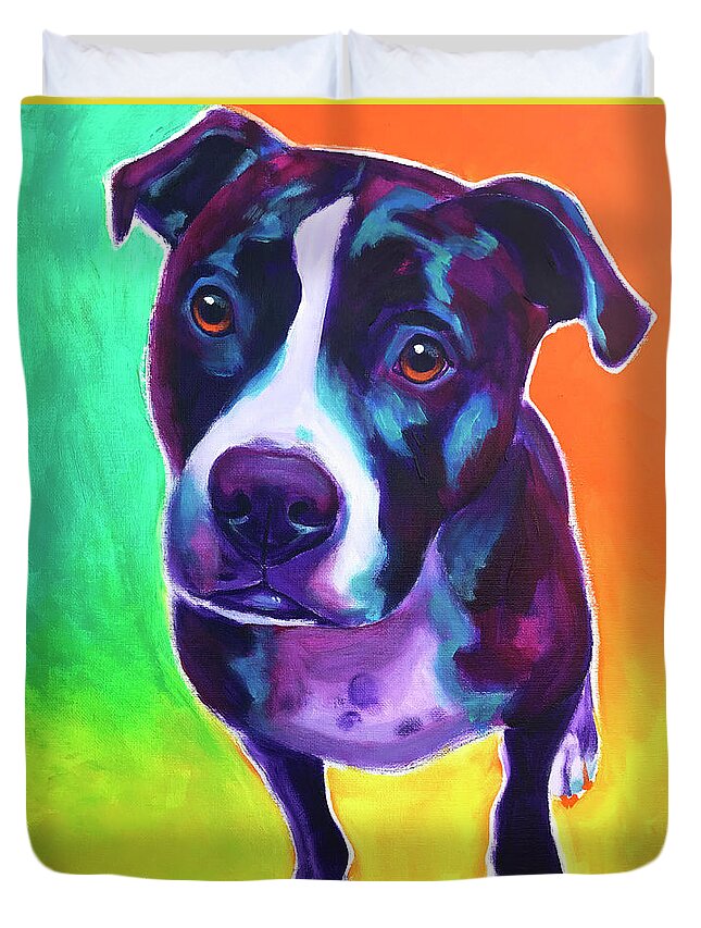 Dog Duvet Cover featuring the photograph Pit Bull - Truman by Dawg Painter