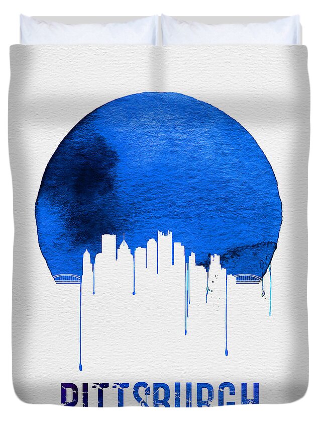 Pittsburgh Duvet Cover featuring the digital art Pittsburgh Skyline Blue by Naxart Studio