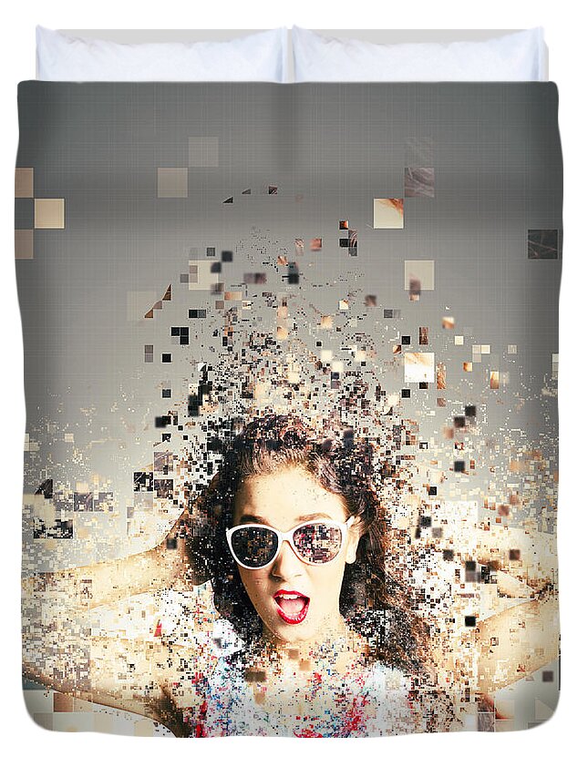 Pixel Duvet Cover featuring the photograph Pixel pinup in 3D printing download by Jorgo Photography