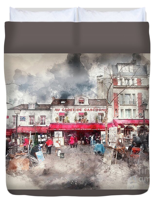 Watercolour Duvet Cover featuring the photograph Place du Tertre Montmartre by Jack Torcello