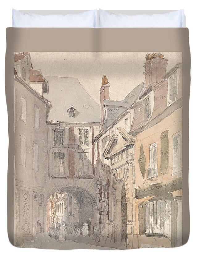 19th Century Art Duvet Cover featuring the painting Place St. Barthelemy, Rouen by David Cox