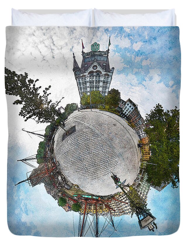 Planet Duvet Cover featuring the photograph Planet Gelderseplein Rotterdam by Frans Blok