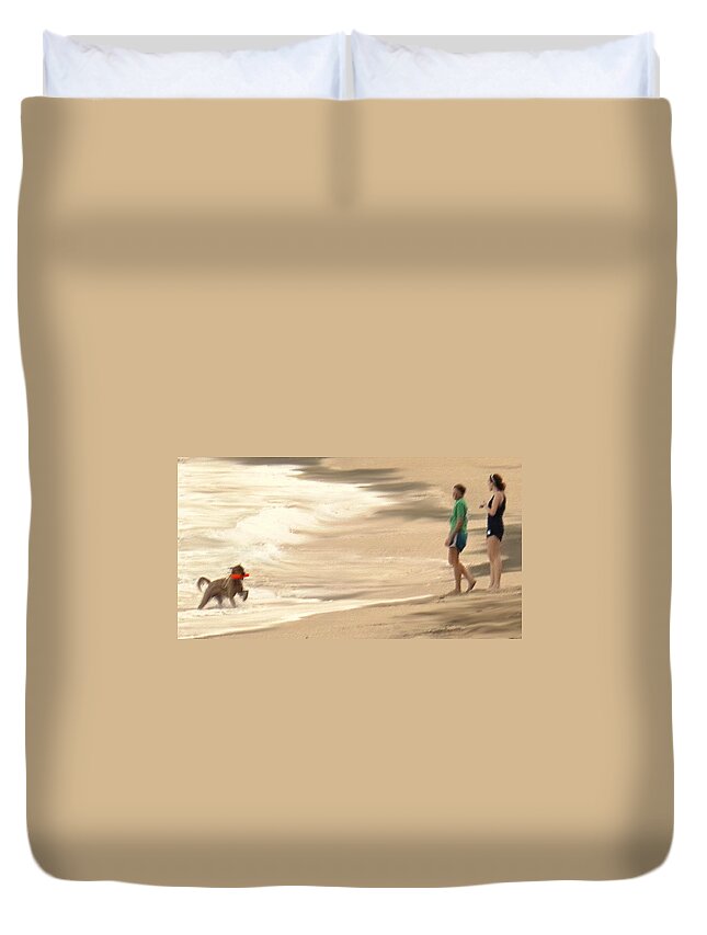 Dog Duvet Cover featuring the photograph Playing On A Beach by Ian MacDonald