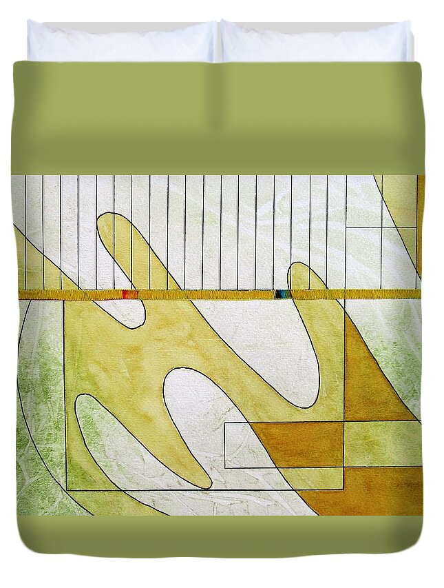 Abstract Duvet Cover featuring the painting Playing the Piano with Jerry by Louise Adams