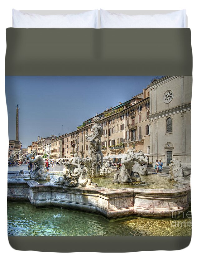 Rome Duvet Cover featuring the photograph Plaza Navona Rome by David Birchall