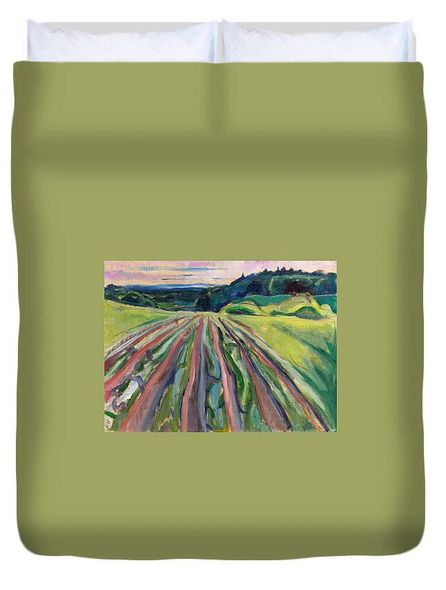 Edvard Munch Duvet Cover featuring the painting Ploughed Field by Edvard Munch