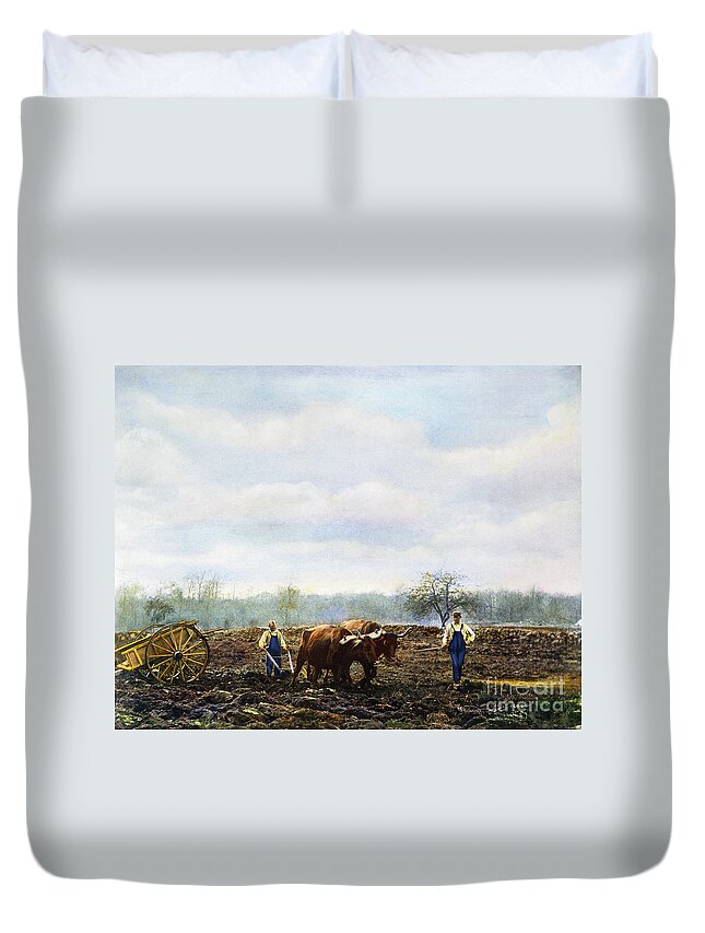 1899 Duvet Cover featuring the photograph Ploughing, 1899 by Granger
