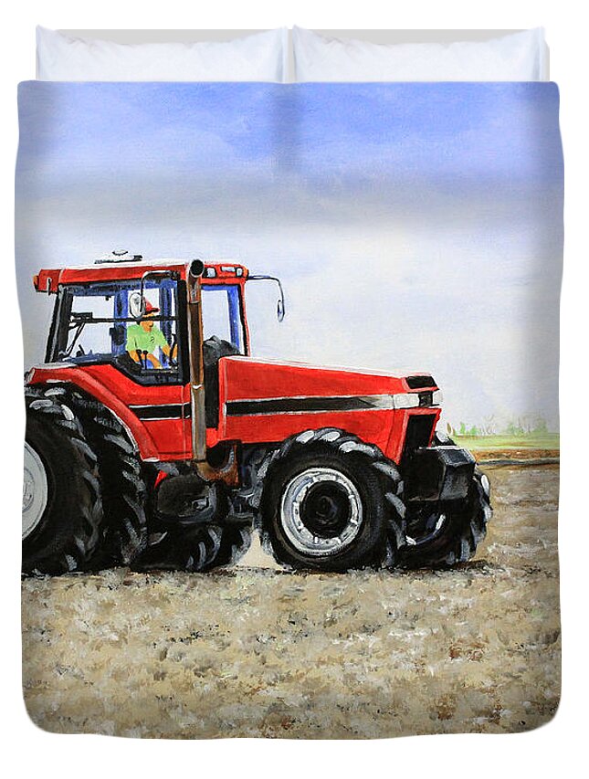 Farm Duvet Cover featuring the painting Plowing the Field by Karl Wagner