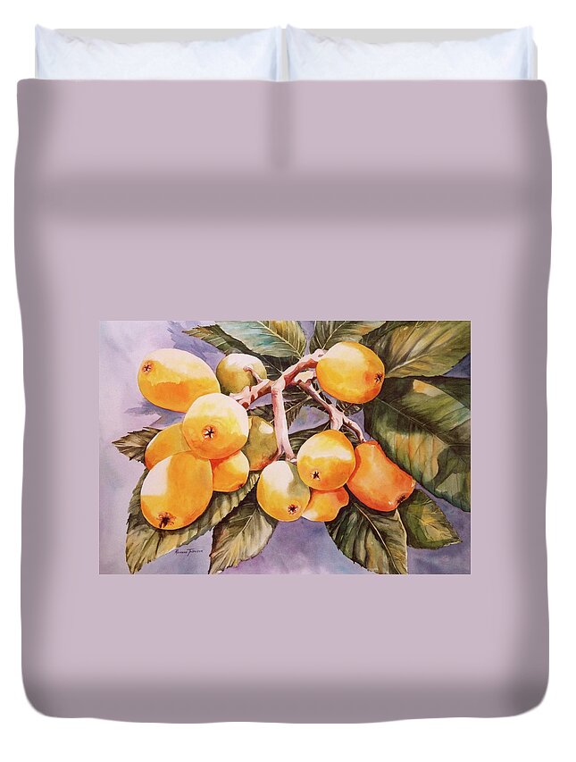 Japanese Plumbs Duvet Cover featuring the painting Plumb Juicy by Roxanne Tobaison