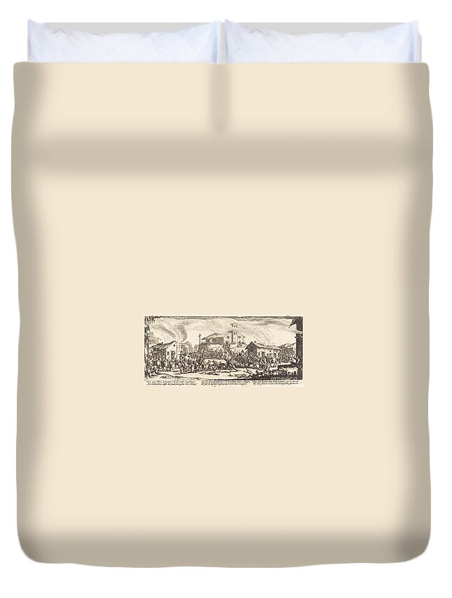  Duvet Cover featuring the drawing Plundering And Burning A Village by Jacques Callot