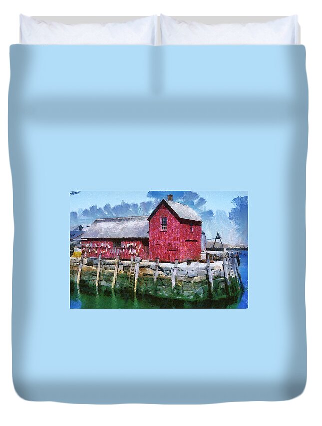 Painting Ocean Sea Fishing Shack Nature Motif Number One Duvet Cover featuring the painting Pnrf0513 by Henry Butz