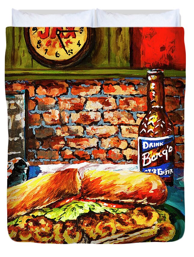 New Orleans Art Duvet Cover featuring the painting Po'Boy Time by Dianne Parks