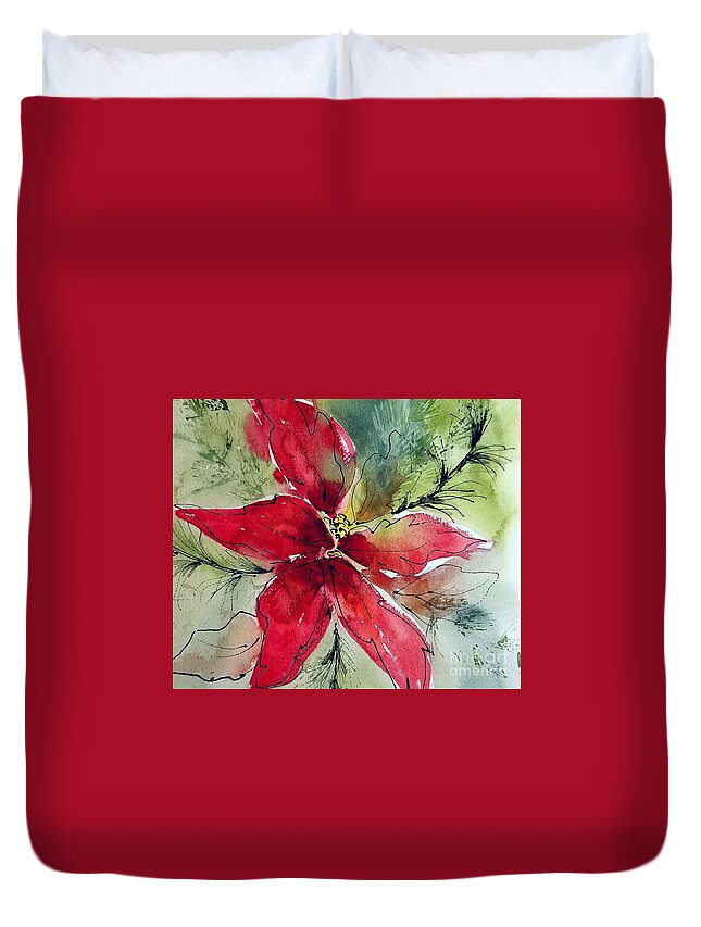 Poinsettia Duvet Cover featuring the painting Poinsettia Abstraction by Lisa Debaets