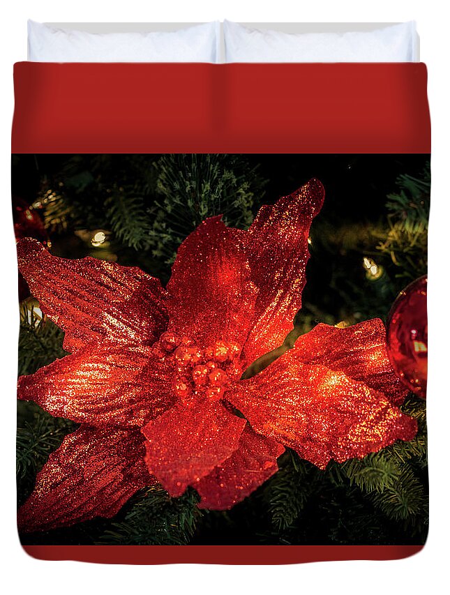 Christmas Duvet Cover featuring the photograph Poinsettia by Allin Sorenson
