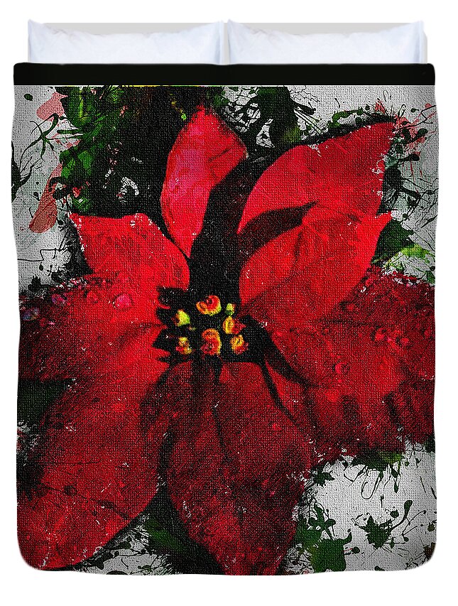 Poinsettia Duvet Cover featuring the digital art Poinsettia by Charlie Roman