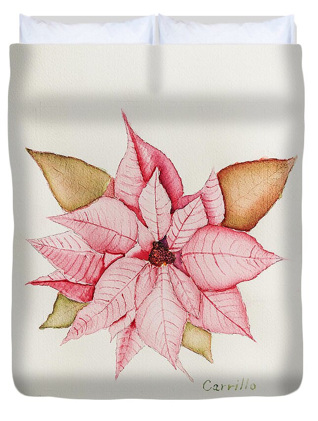 Poinsettia Duvet Cover featuring the painting Poinsettia Pink Celebration by Ruben Carrillo