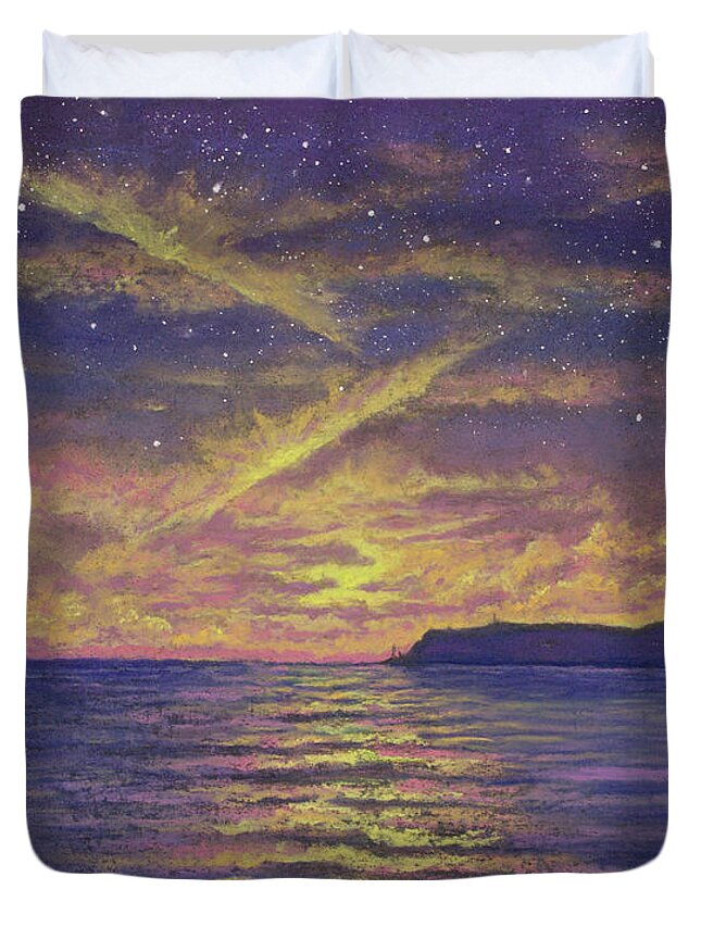 Point Duvet Cover featuring the pastel Point Loma Sunset 01 by Michael Heikkinen