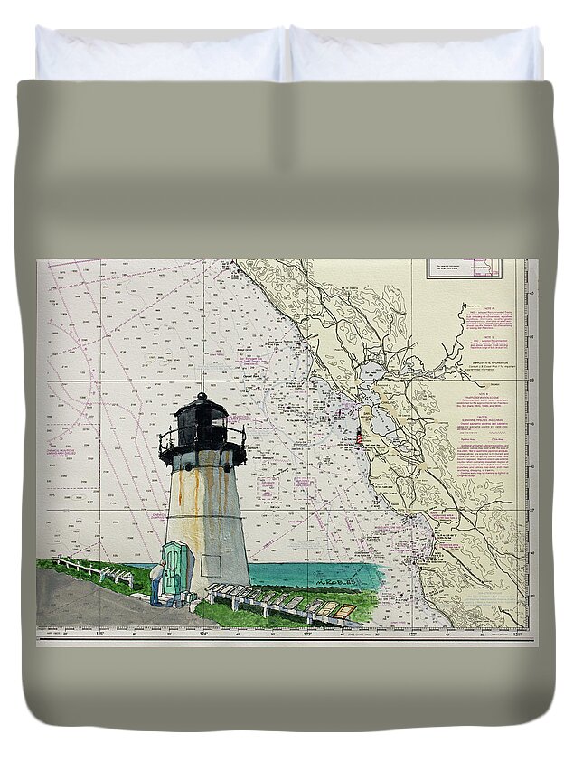 California Duvet Cover featuring the painting Point Montara Lighthouse on a NOAA Nautical Chart by Mike Robles