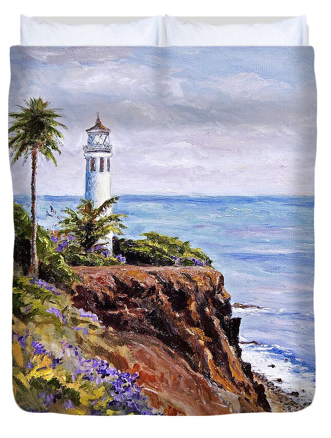 Lighthouse Duvet Cover featuring the painting Point Vicente Palos Verdes by Jennifer Beaudet
